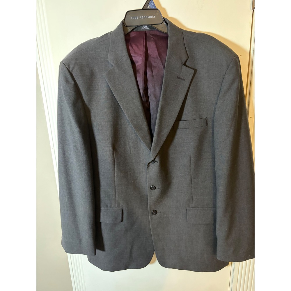 Hagar Mens Charcoal Gray Three Button Blazer Jacket Burgundy Lining